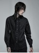 Gothic Style Lapel Exquisite Embroidery Applique Ruffle Placket Elegant Black Long Sleeves Male Shirt