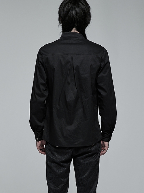 Gothic Style Lapel Exquisite Embroidery Applique Ruffle Placket Elegant Black Long Sleeves Male Shirt