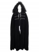 Gothic Style Simple Weft Velvet Front Lace Metal Buckle Decoration Black Detachable Hooded Cape