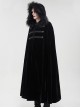 Gothic Style Simple Weft Velvet Front Lace Metal Buckle Decoration Black Detachable Hooded Cape