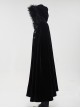 Gothic Style Simple Weft Velvet Front Lace Metal Buckle Decoration Black Detachable Hooded Cape