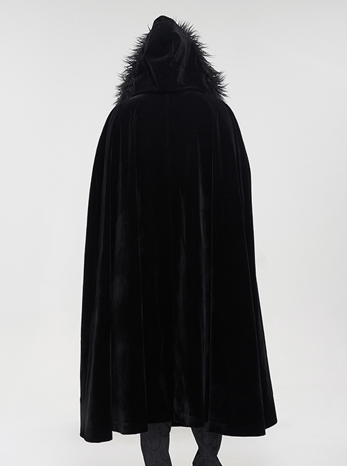 Gothic Style Simple Weft Velvet Front Lace Metal Buckle Decoration Black Detachable Hooded Cape
