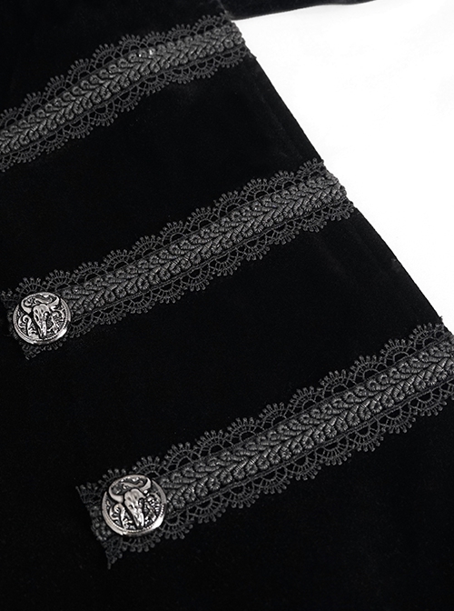 Gothic Style Simple Weft Velvet Front Lace Metal Buckle Decoration Black Detachable Hooded Cape