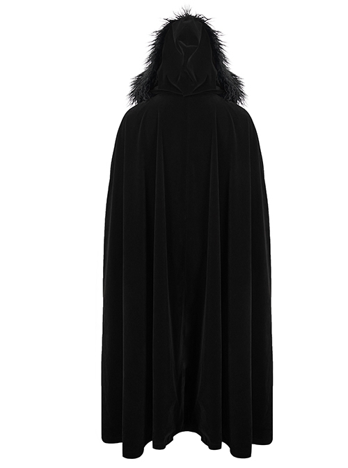 Gothic Style Simple Weft Velvet Front Lace Metal Buckle Decoration Black Detachable Hooded Cape