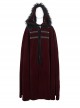 Gothic Style Simple Weft Velvet Front Lace Metal Buckle Decoration Red Detachable Hooded Cape