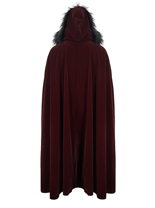 Gothic Style Simple Weft Velvet Front Lace Metal Buckle Decoration Red Detachable Hooded Cape