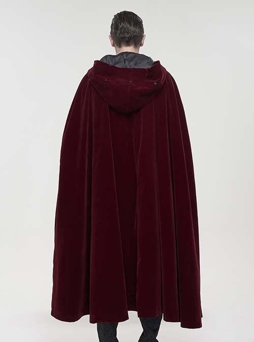 Gothic Style Simple Weft Velvet Front Lace Metal Buckle Decoration Red Detachable Hooded Cape