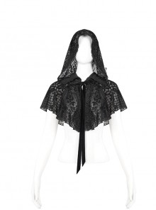 Gothic Style Three-Dimensional Lace Flocking Flower Net Front Center Adjustable Lace Black Thin Shawl