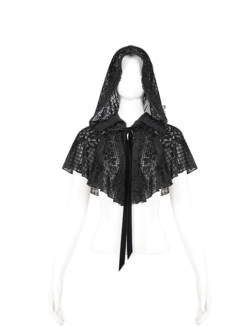 Gothic Style Three-Dimensional Lace Flocking Flower Net Front Center Adjustable Lace Black Thin Shawl
