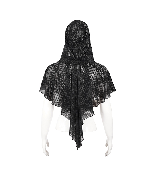 Gothic Style Three-Dimensional Lace Flocking Flower Net Front Center Adjustable Lace Black Thin Shawl