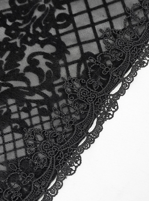 Gothic Style Three-Dimensional Lace Flocking Flower Net Front Center Adjustable Lace Black Thin Shawl