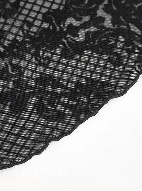 Gothic Style Three-Dimensional Lace Flocking Flower Net Front Center Adjustable Lace Black Thin Shawl