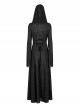 Gothic Style Exquisite Embroidery Applique Retro Metal Buttons Black Trumpet Sleeves Hooded Slim Long Coat