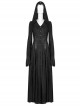 Gothic Style Exquisite Embroidery Applique Retro Metal Buttons Black Trumpet Sleeves Hooded Slim Long Coat