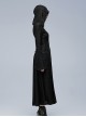Gothic Style Exquisite Embroidery Applique Retro Metal Buttons Black Trumpet Sleeves Hooded Slim Long Coat