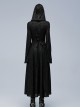 Gothic Style Exquisite Embroidery Applique Retro Metal Buttons Black Trumpet Sleeves Hooded Slim Long Coat
