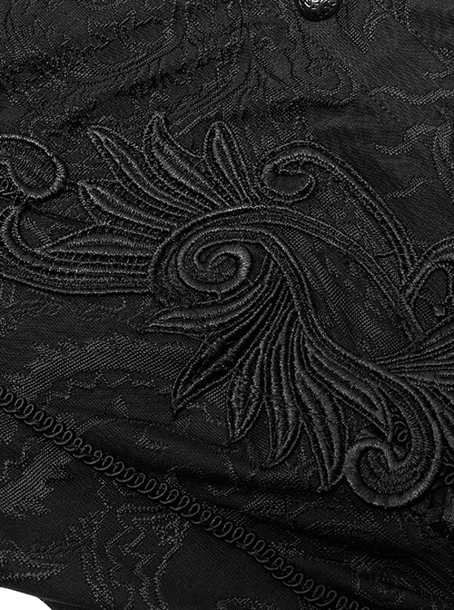 Gothic Style Exquisite Embroidery Applique Retro Metal Buttons Black Trumpet Sleeves Hooded Slim Long Coat