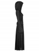 Gothic Style Exquisite Embroidery Applique Retro Metal Buttons Black Trumpet Sleeves Hooded Slim Long Coat