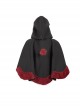 Gothic Style Soft Wool Front Red Lace With Black Thermal Fabric  Hooded Shawl