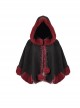 Gothic Style Soft Wool Front Red Lace With Black Thermal Fabric  Hooded Shawl