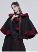 Gothic Style Soft Wool Front Red Lace With Black Thermal Fabric  Hooded Shawl