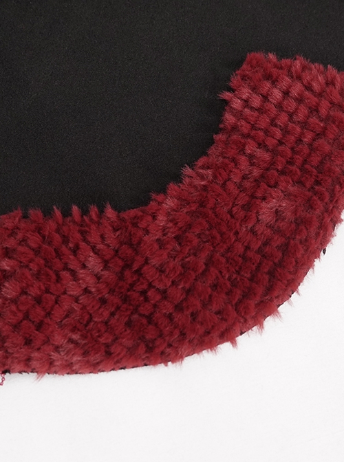 Gothic Style Soft Wool Front Red Lace With Black Thermal Fabric  Hooded Shawl