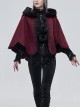 Gothic Style Soft Wool Front Black Lace With Burgundy Thermal Fabric Hooded Shawl