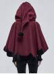 Gothic Style Soft Wool Front Black Lace With Burgundy Thermal Fabric Hooded Shawl