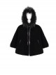 Gothic Style Warm Interwoven Cotton Plaid Front Center Metal Crescent Pendant Zipper Black Velvet Shawl