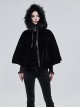 Gothic Style Warm Interwoven Cotton Plaid Front Center Metal Crescent Pendant Zipper Black Velvet Shawl