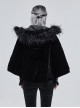 Gothic Style Warm Interwoven Cotton Plaid Front Center Metal Crescent Pendant Zipper Black Velvet Shawl