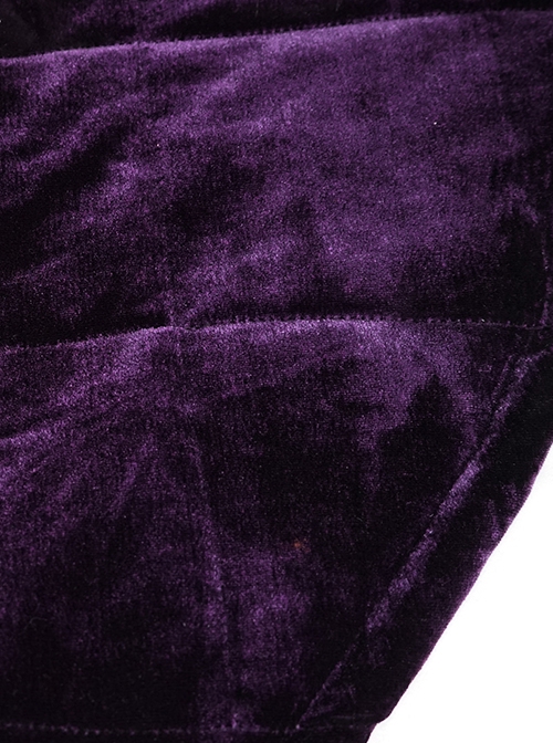 Gothic Style Warm Interwoven Cotton Plaid Front Center Metal Crescent Pendant Zipper Purple Velvet Shawl