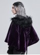 Gothic Style Warm Interwoven Cotton Plaid Front Center Metal Crescent Pendant Zipper Purple Velvet Shawl