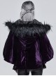 Gothic Style Warm Interwoven Cotton Plaid Front Center Metal Crescent Pendant Zipper Purple Velvet Shawl
