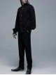 Gothic Style Stand Collar Classical Picture Frame Button Red Ribbon Decoration Vintage Black Lantern Sleeve Shirt