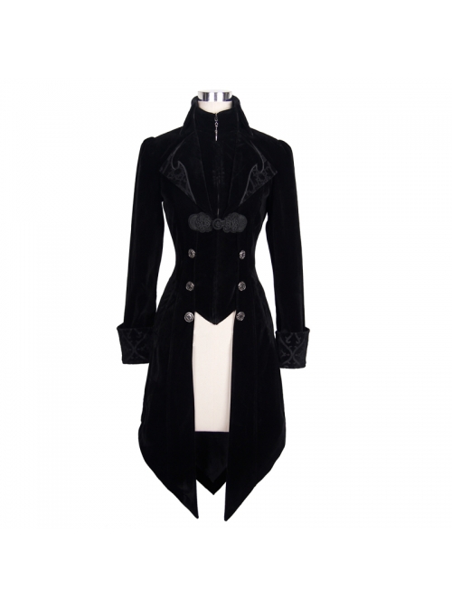 Gothic Style Elegant Velvet Collar Embroidery With Exquisite Carved Buttons Black Swallowtail Jacket