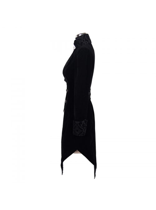 Gothic Style Elegant Velvet Collar Embroidery With Exquisite Carved Buttons Black Swallowtail Jacket