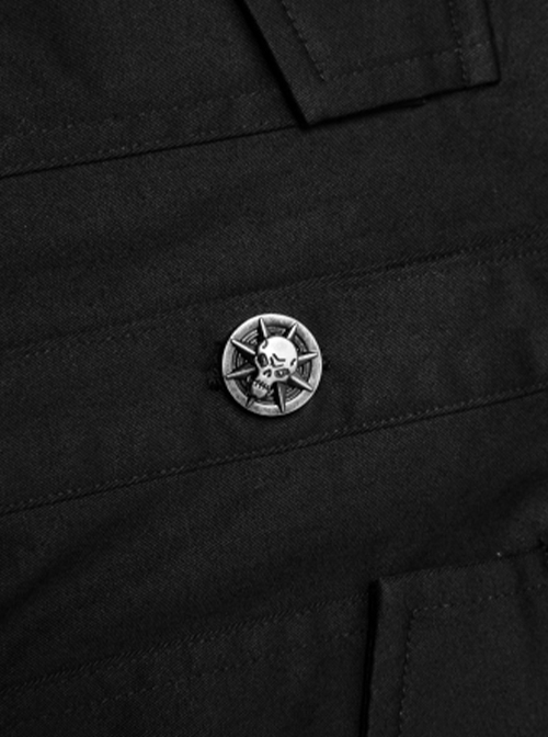 Punk Style Lapel Personality Patchwork Unique Skull Button Daily Cool Black Long Sleeves Male Shirt