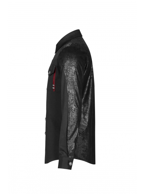Punk Style Lapel Personality Patchwork Unique Skull Button Daily Cool Black Long Sleeves Male Shirt