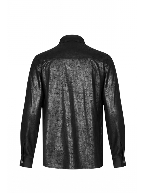 Punk Style Lapel Personality Patchwork Unique Skull Button Daily Cool Black Long Sleeves Male Shirt
