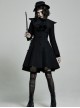 Gothic Style Cute Fur Ball Embroidered Lace Shawl Exquisite Rose Button Retro Black Long Sleeves Wool Coat
