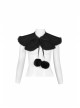 Gothic Style Cute Fur Ball Embroidered Lace Shawl Exquisite Rose Button Retro Black Long Sleeves Wool Coat