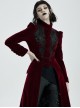Gothic Style Elegant Stand Collar Luxury Velvet Exquisite Embroidery Vintage Red Long Sleeves Slim Coat