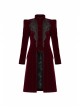 Gothic Style Elegant Stand Collar Luxury Velvet Exquisite Embroidery Vintage Red Long Sleeves Slim Coat