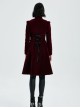 Gothic Style Elegant Stand Collar Luxury Velvet Exquisite Embroidery Vintage Red Long Sleeves Slim Coat