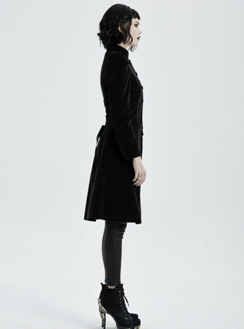 Gothic Style Exquisite Embroidery Applique Premium Velvet Vintage Palace Black Long Sleeves Slim Coat