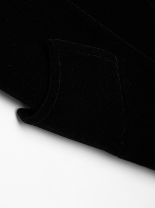 Gothic Style Exquisite Embroidery Applique Premium Velvet Vintage Palace Black Long Sleeves Slim Coat