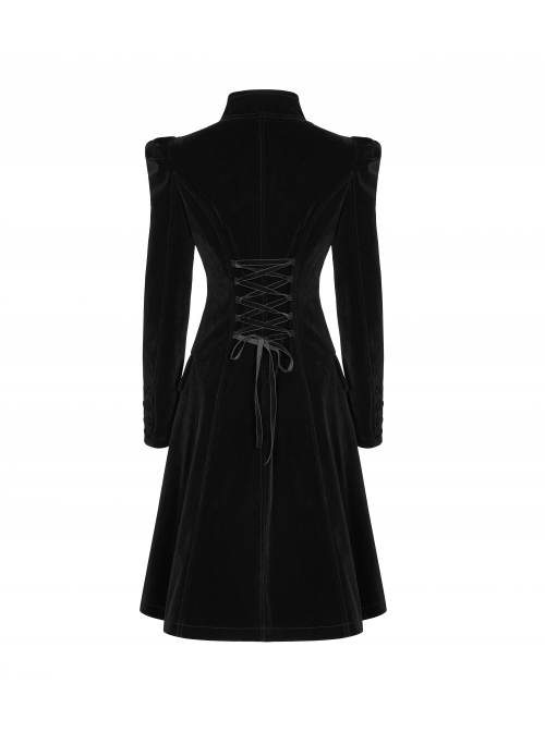 Gothic Style Exquisite Embroidery Applique Premium Velvet Vintage Palace Black Long Sleeves Slim Coat