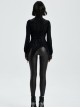 Gothic Style Burnt Flocking Knit Fabric Retro Gemstone Buttons Sexy Mesh Splicing Black Long Sleeves Blouse