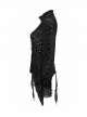 Gothic Style Burnt Flocking Knit Fabric Retro Gemstone Buttons Sexy Mesh Splicing Black Long Sleeves Blouse
